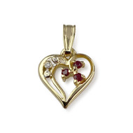 Pendentif coeur d'occasion or 750 jaune rubis diamant