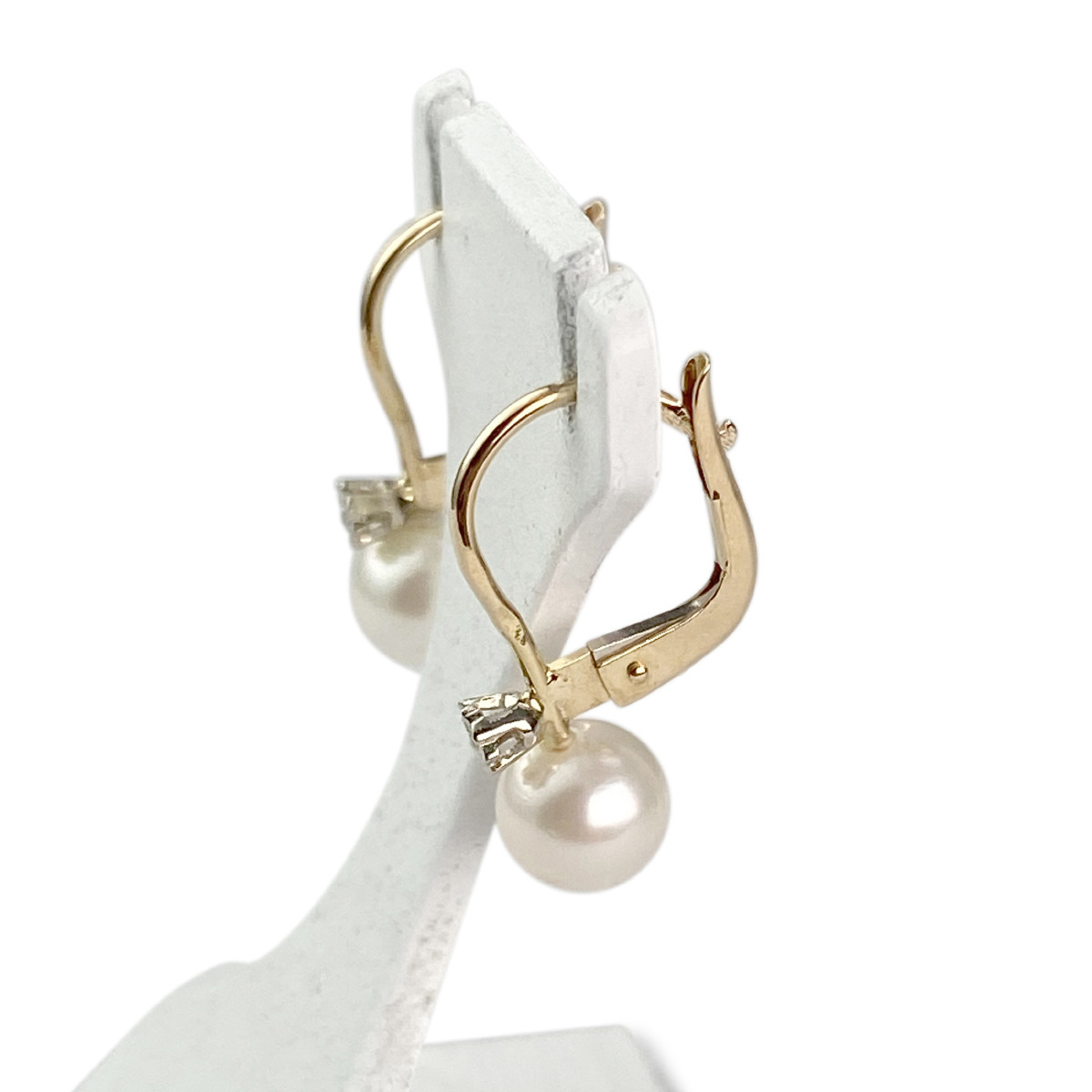 Boucles d'oreilles d'occasion or 750 jaune perles de culture diamants
