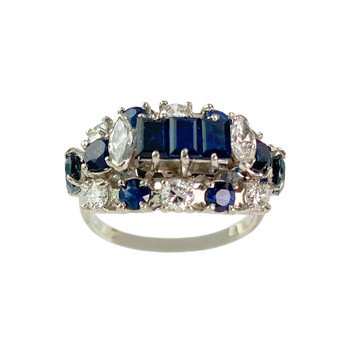 Bague d'occasion or 750 blanc saphir saphir saphir diamant diamant