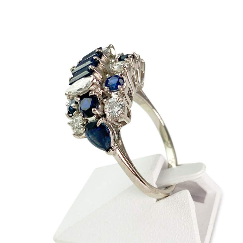 Bague d'occasion or 750 blanc saphir saphir saphir diamant diamant - vue 2