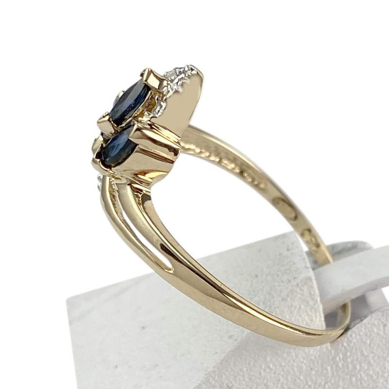 Bague d'occasion or 750 jaune saphir diamants - vue 2