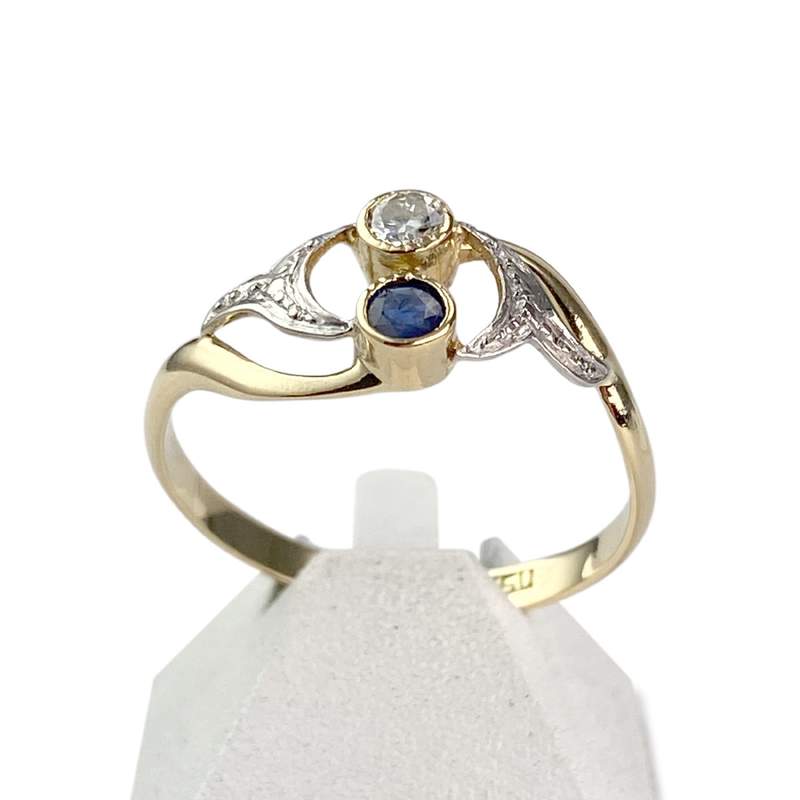 Bague d'occasion or 750 jaune diamant saphir - vue 1