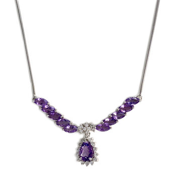 Pre-owned 750 white gold necklace with serpentine chain, amethysts, and diamonds