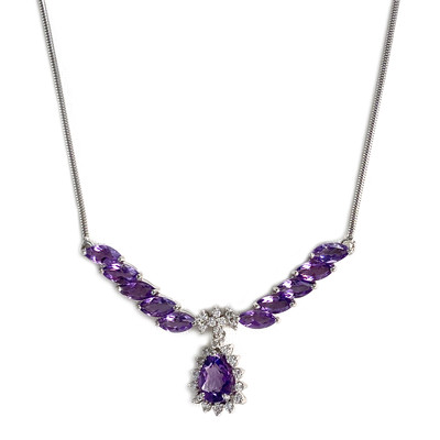 Collier d'occasion or 750 blanc maille serpentine améthystes diamants - vue 1