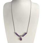 Tweedehands ketting van 750 witgoud met slangenketting en amethisten en diamanten, 55 cm - afbeelding 2