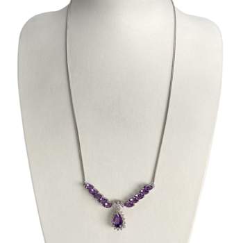 Tweedehands ketting van 750 witgoud met slangengroefpatroon, amethisten en diamanten, 55 cm