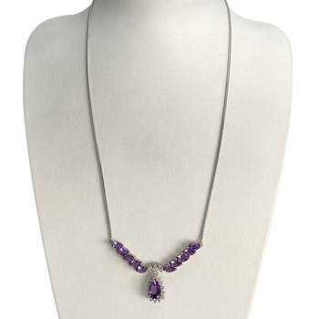 Pre-owned 750 white gold necklace with serpentine chain, amethysts, and diamonds