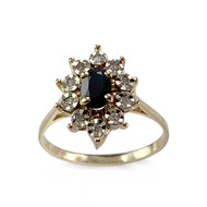 Tweedehands goud 750 gele saffier diamanten ring