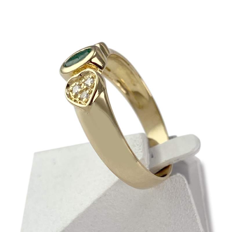 Bague d'occasion or 750 jaune émeraude diamant - vue 2