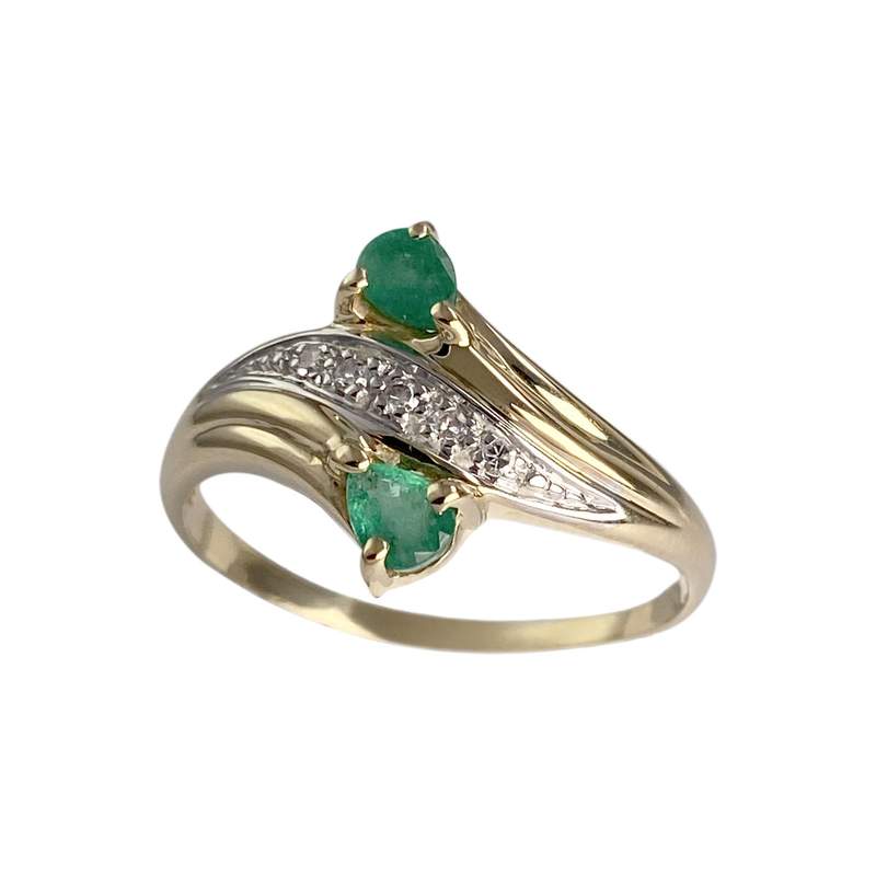 Bague d'occasion or 750 2 tons diamant emeraude - vue 1