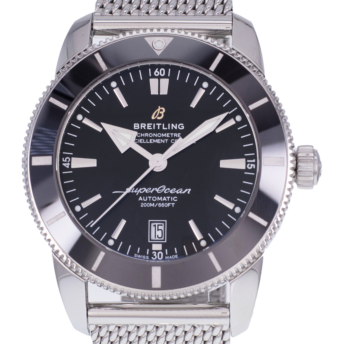 Tweedehands horloge BREITLING SuperOcean man automatisch uurwerk gecertificeerd (cosc) stalen armband - bekijk D1