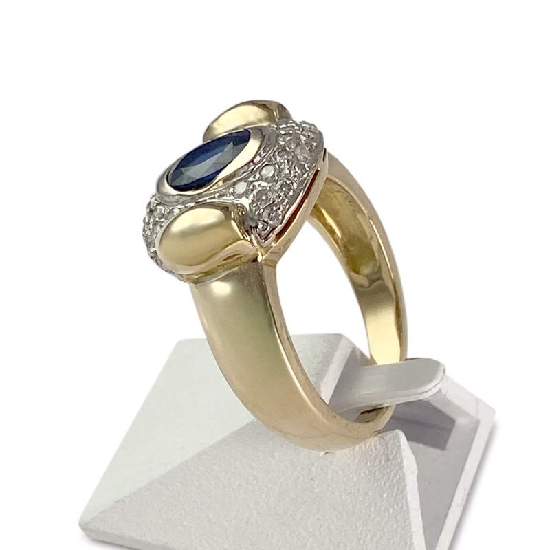 Bague d'occasion or 750 jaune saphir diamant - vue 2