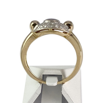 Tweedehands goud 750 gele saffier diamanten ring