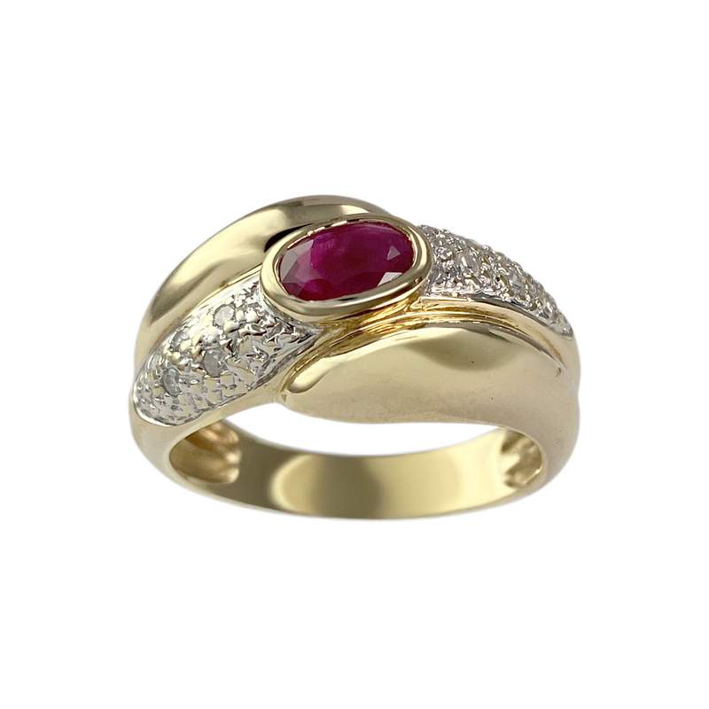 Bague d'occasion or 750 jaune rubis diamant - vue 1