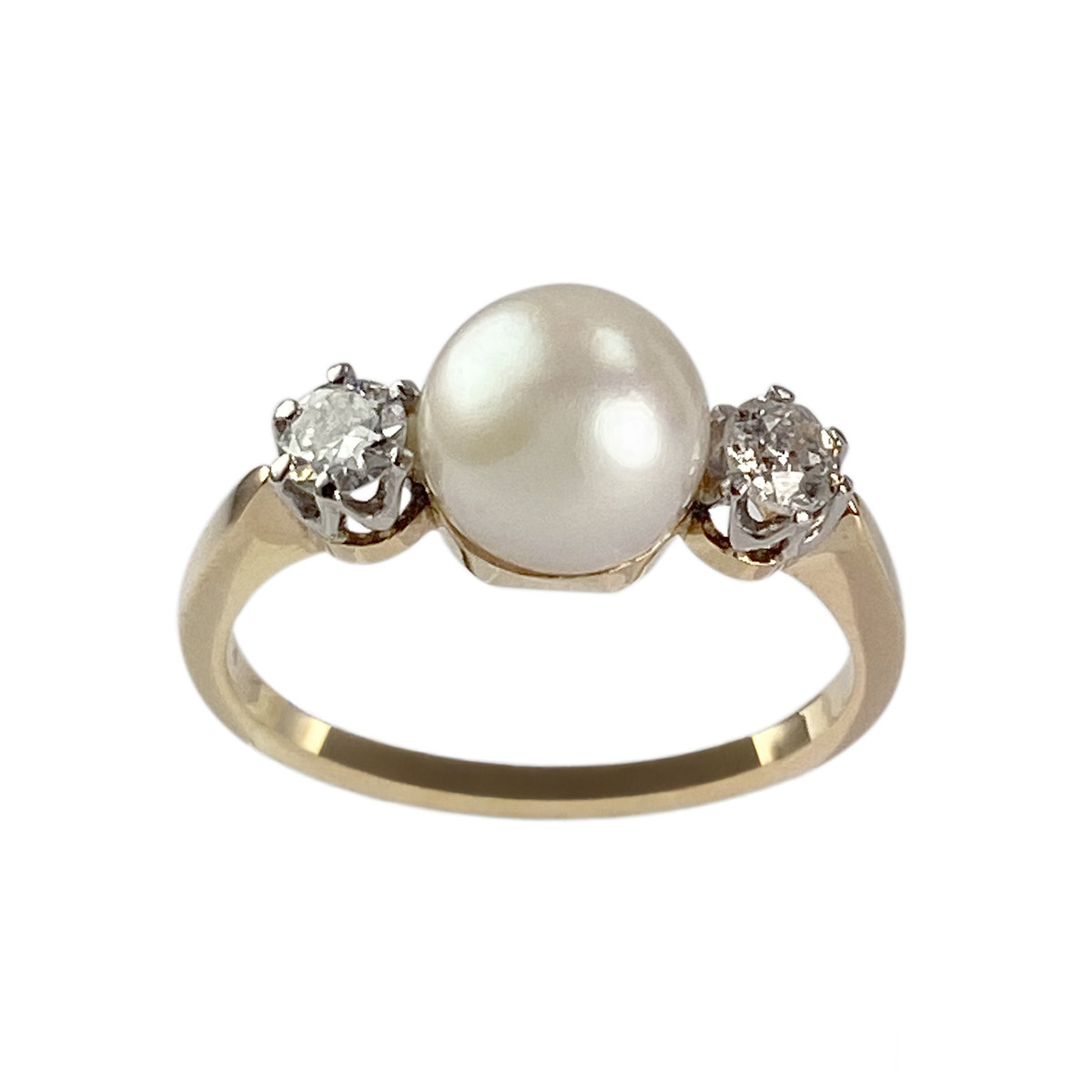Bague d'occasion or 750 jaune perle de culture diamant