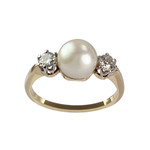 Bague d'occasion or 750 jaune perle de culture diamant - vue 1