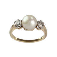 Bague d'occasion or 750 jaune perle de culture diamant