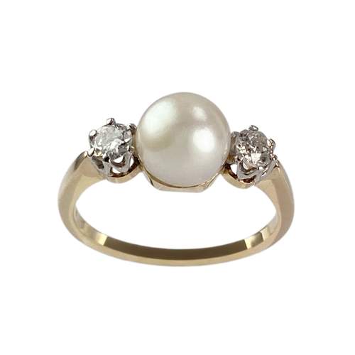 Bague d'occasion or 750 jaune perle de culture diamant