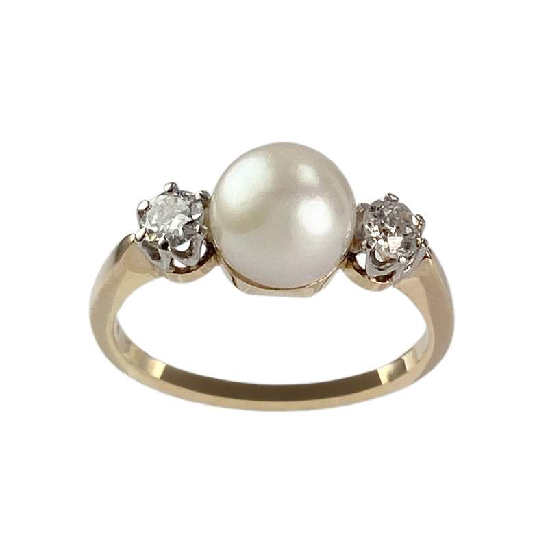 Bague d'occasion or 750 jaune perle de culture diamant - vue 1