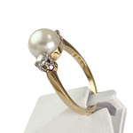 Bague d'occasion or 750 jaune perle de culture diamant - vue 2