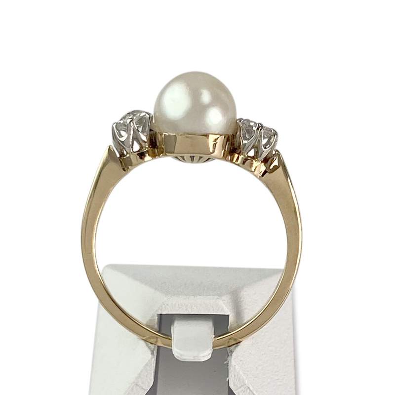 Bague d'occasion or 750 jaune perle de culture diamant - vue 3
