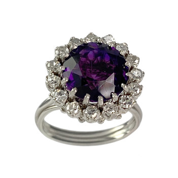 Bague d'occasion or 585 blanc amethyste diamant