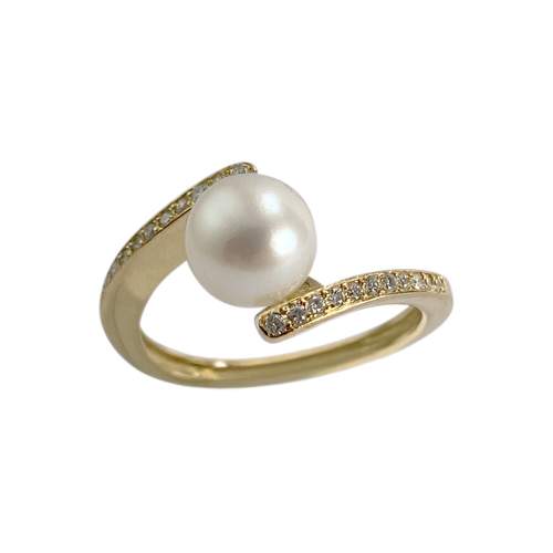 Bague d'occasion or 750 jaune perle de culture diamants