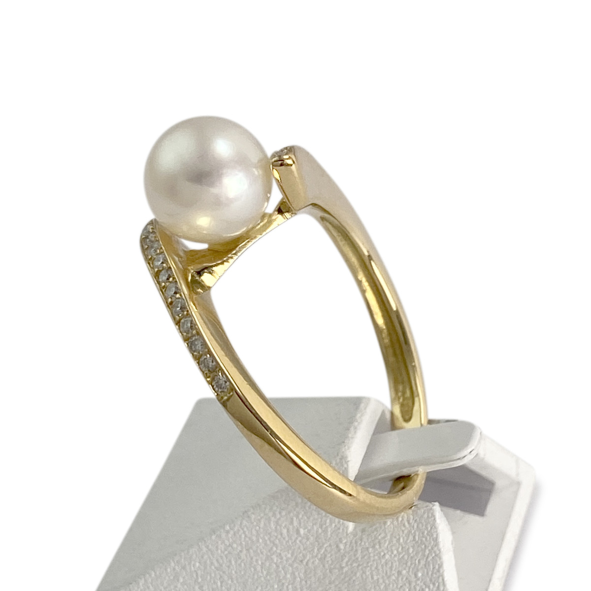 Bague d'occasion or 750 jaune perle de culture diamants - vue 2