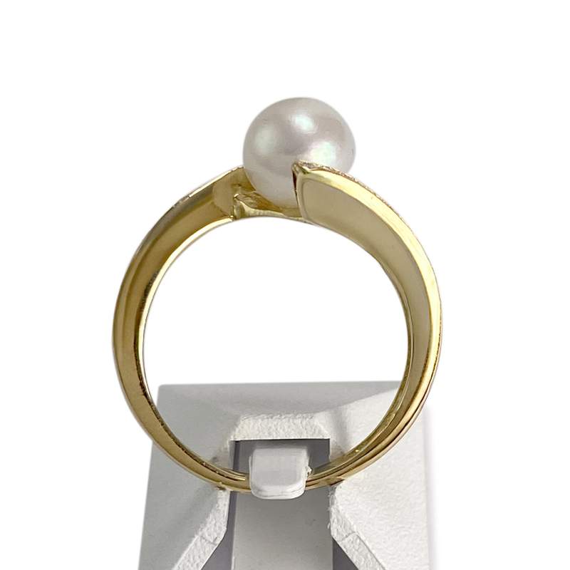 Bague d'occasion or 750 jaune perle de culture diamants - vue 3