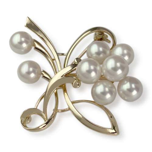Broche d'occasion or 750 jaune fleur perles de culture