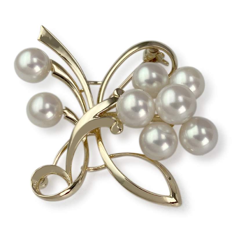Broche d'occasion or 750 jaune fleur perles de culture - vue 1