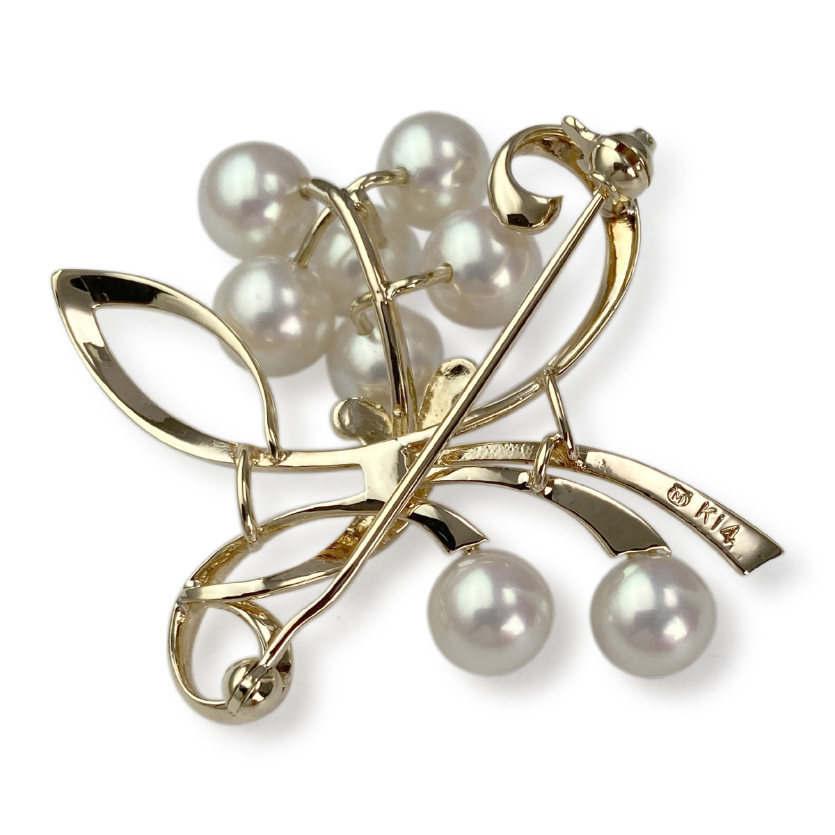 Broche d'occasion or 750 jaune fleur perles de culture - vue 2