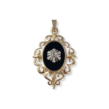 Pre-owned 750 yellow gold pendant with diamond and onyx