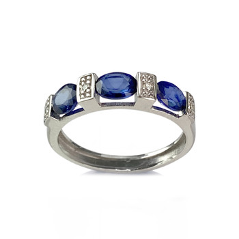 Bague d'occasion or 750 blanc diamants saphirs