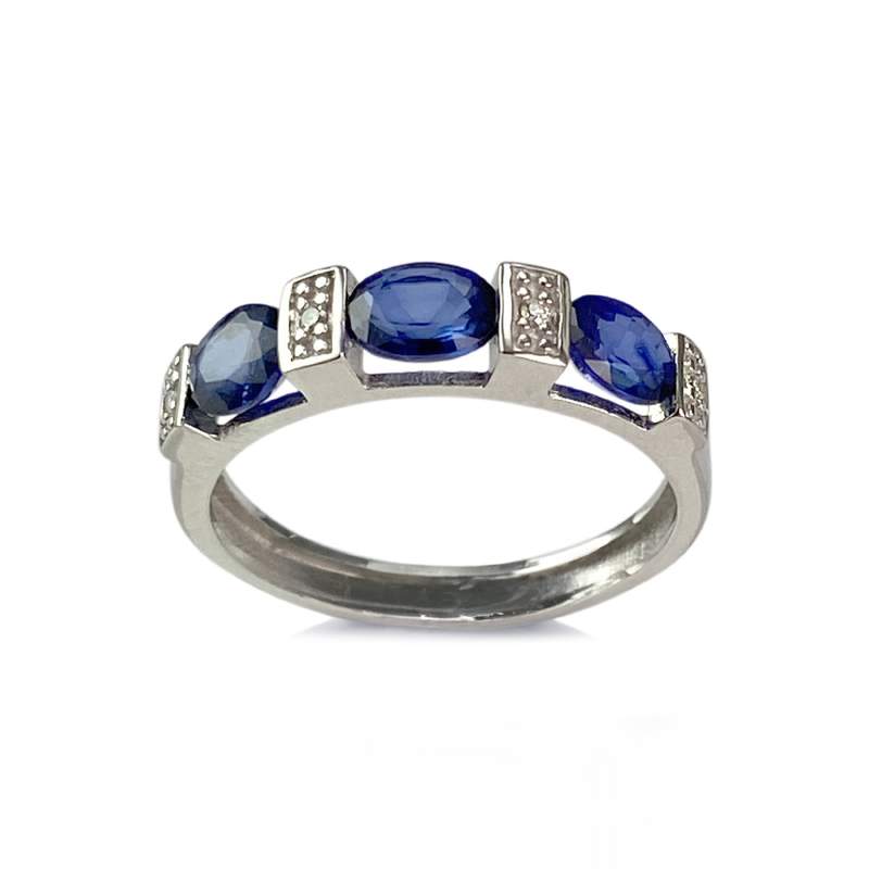 Bague d'occasion or 750 blanc diamants saphirs - vue 1
