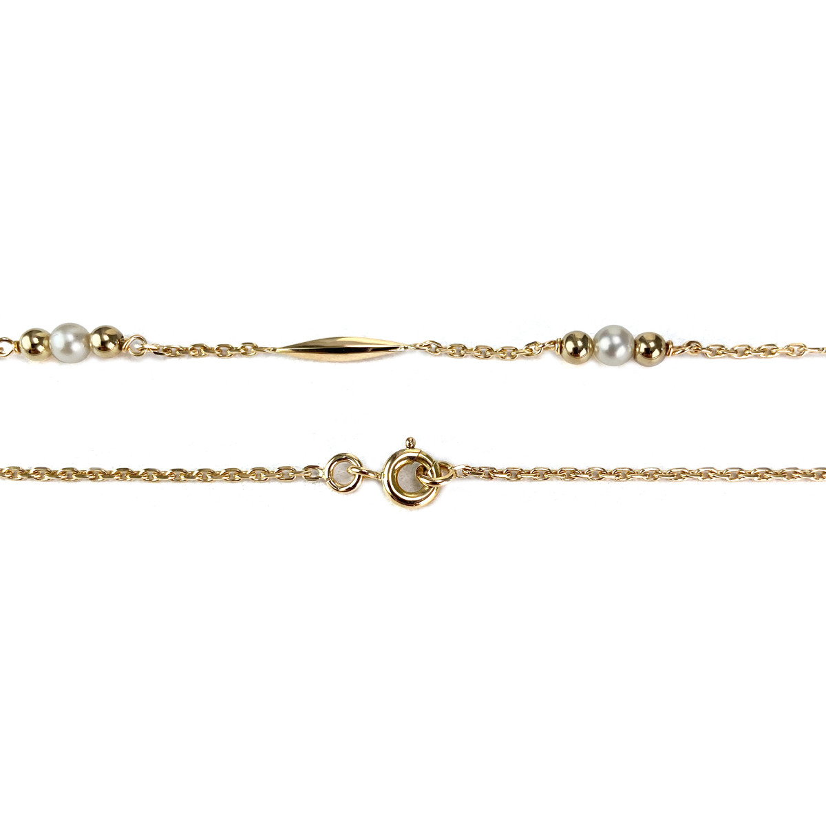 Collier d'occasion or 750 jaune maille fantaisie perles de culture - vue 3