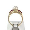 Bague d'occasion or 750 jaune perle de culture rubis diamants - vue V3