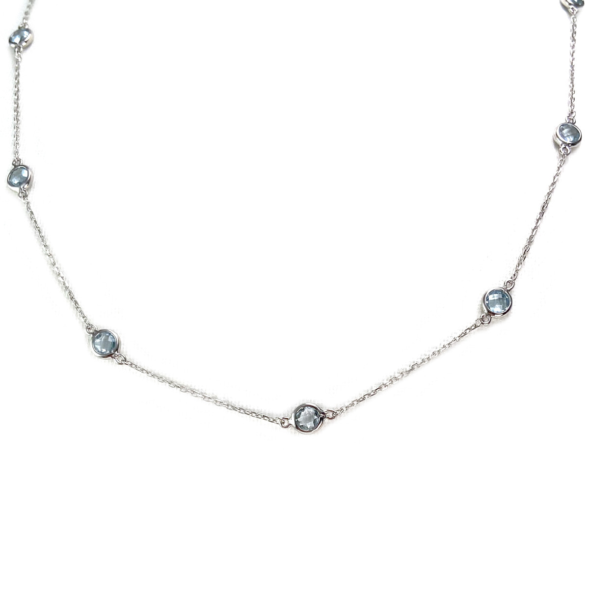 Collier d'occasion or 375 blanc maille fantaisie topazes sky blue