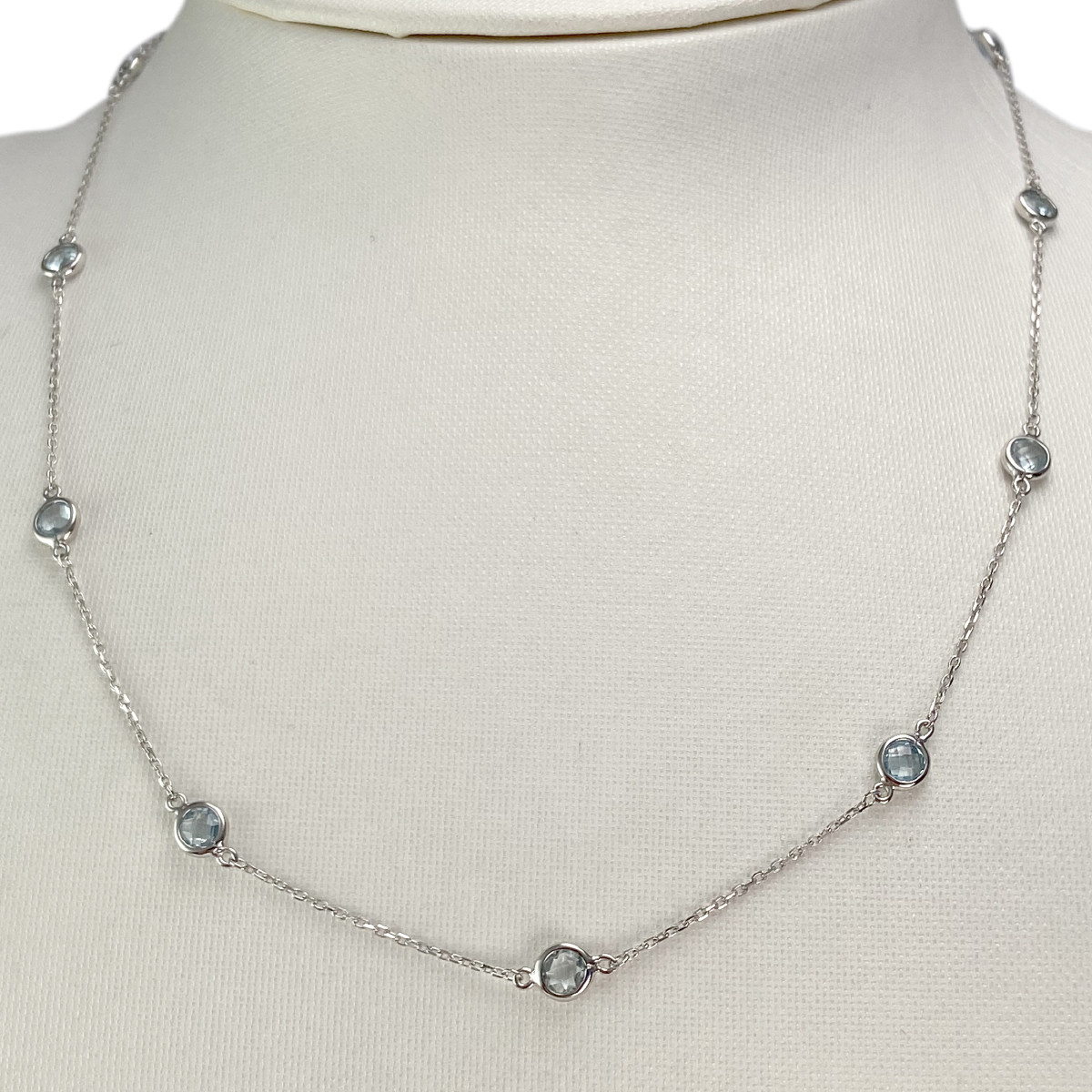 Collier d'occasion or 375 blanc maille fantaisie topazes sky blue - vue 2