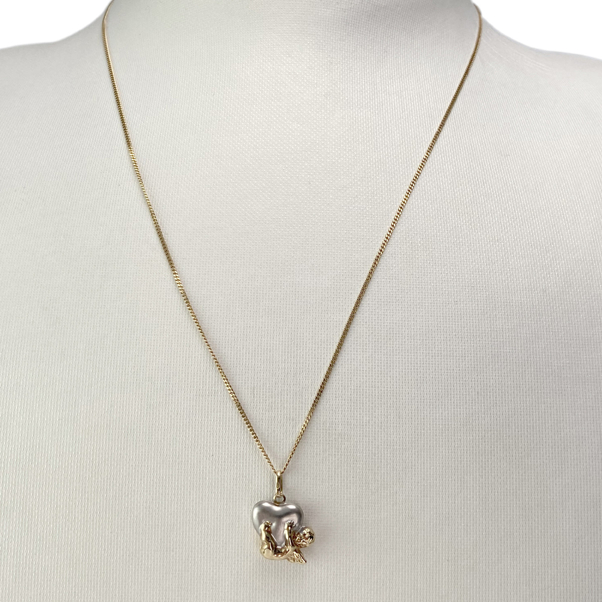Collier d'occasion 2 ors 750 coeur ange maille forcat - vue 2