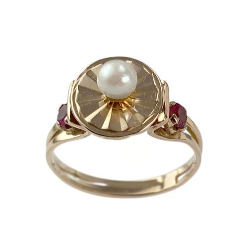 Bague d'occasion or 750 jaune perle de culture pierre synthetique