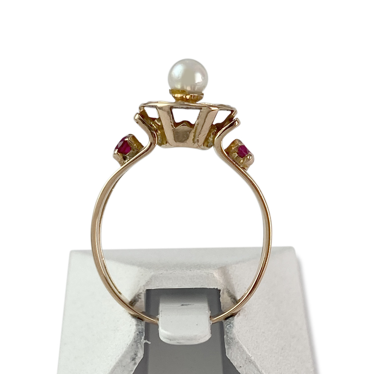 Bague d'occasion or 750 jaune perle de culture pierre synthetique - vue 3