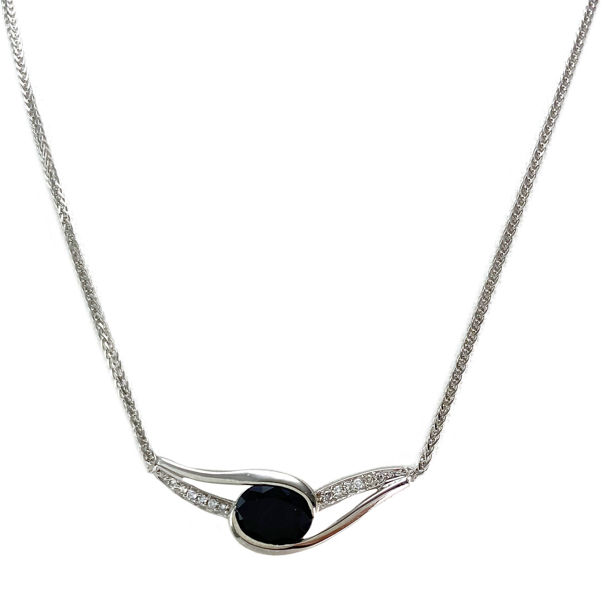 Collier d'occasion or 750 blanc saphir diamant