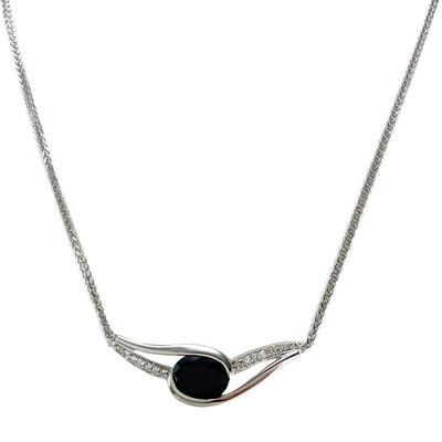 Pre-owned 750 white gold necklace with sapphire and diamond