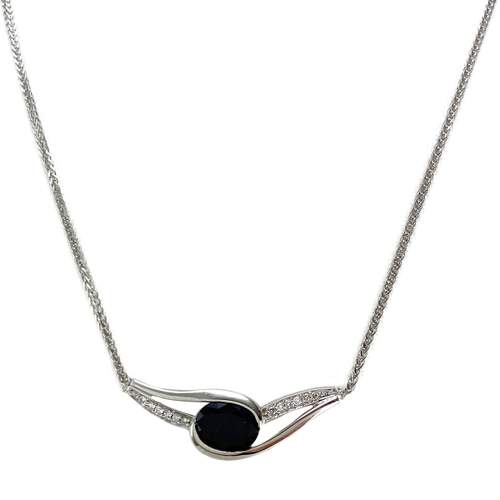 Collier d'occasion or 750 blanc saphir diamant