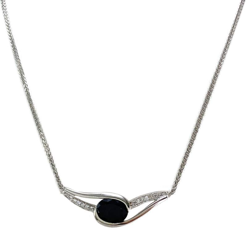 Collier d'occasion or 750 blanc saphir diamant - vue 1