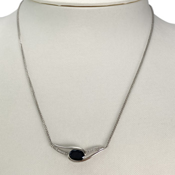Pre-owned 750 white gold necklace with sapphire and diamond