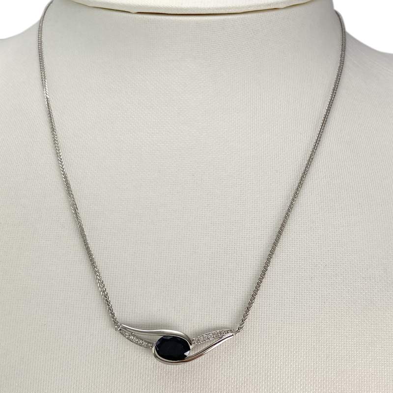 Collier d'occasion or 750 blanc saphir diamant - vue 2