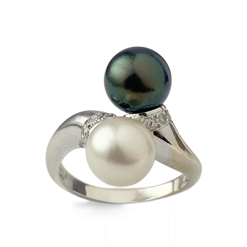 Bague d'occasion or 750 blanc perle de culture de chine perle de culture de chine diamant - vue 1