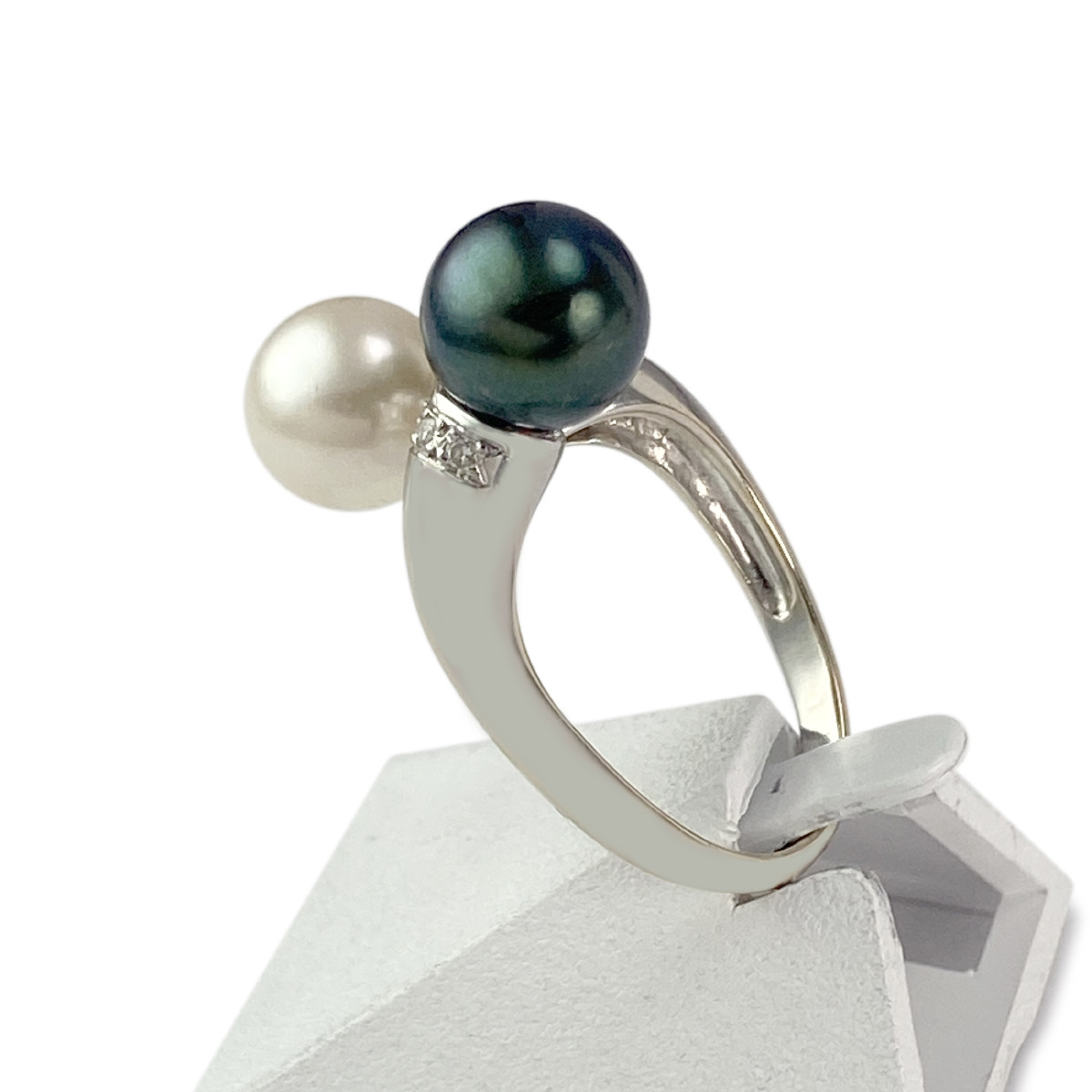 Bague d'occasion or 750 blanc perle de culture de chine perle de culture de chine diamant - vue 2